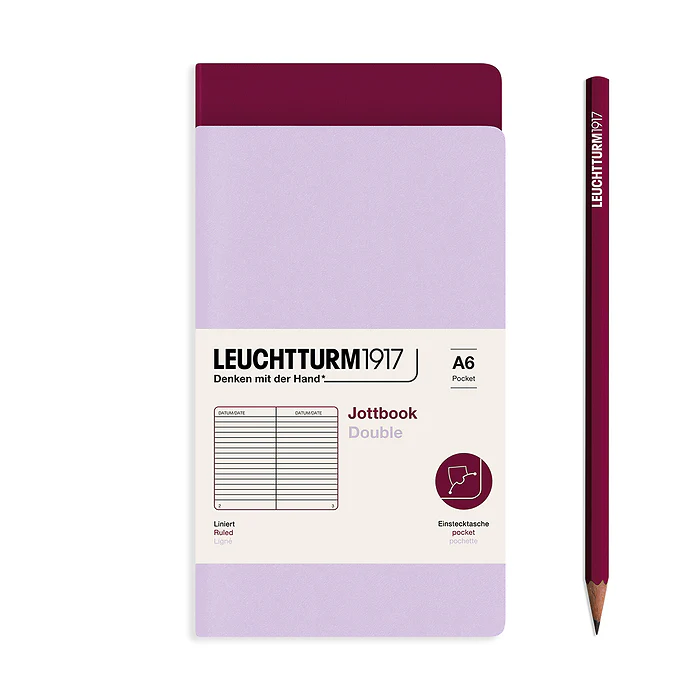Leuchtturm 1917 - A6 Duo Ruled Jottbook - Lilac - Port Red