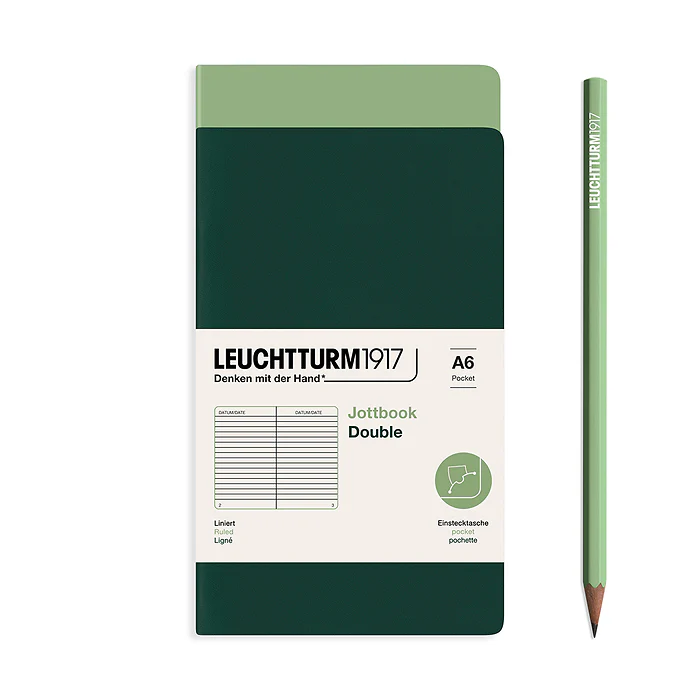 Leuchtturm 1917 - A6 Duo Ruled Jottbook - Sage - Forest Green