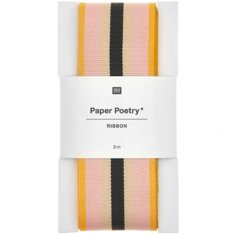 Rico Design - Ribbon Stripes Neon Red Pink Apricot Black