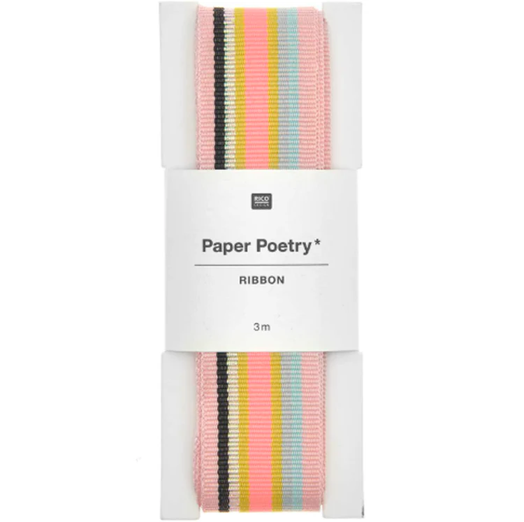 Rico Design - Ribbon Stripes Pink Black Iri Grey Yellow Blue
